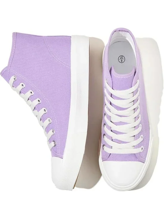 Women's Light Purple High Top Canvas Casual Lace Up Fashion Sneakers Shoes - Picture 1 of 6